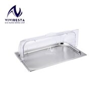 Bộ khay inox đựng thức ăn và nắp mica chống bụi bẩn và côn trùng