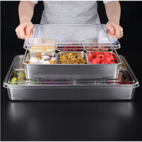 Bộ khay inox đựng thực phẩm nắp nhựa trong suốt