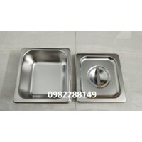 BỘ KHAY INOX GN 1/6 CAO 6,5cm ĐỰNG THẠCH TRÀ SỮA,TOPPING...CÓ NẮP