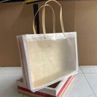 Bộ khay kèm túi đựng quà tết bằng gỗ ép bọc ren