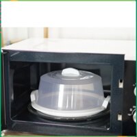 Bộ khay nhựa tròn 2 quai và nắp đậy dùng hâm nóng đồ ăn an toàn trong lò vi sóng 23cm. 5703-4