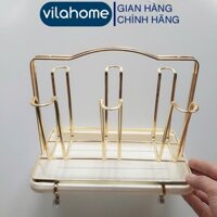 Bộ Khay Úp Cốc Inox Vilahome, Giá Inox Mạ Vàng Hình Chữ Nhật, Có Khay Chứa Nước. Úp Cốc Vàng Tay //