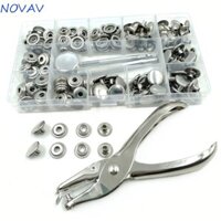Bộ khóa kéo NOVAVIBE 200 chiếc, Bộ nút bấm đóng hộp bằng thép không gỉ, Trang trí sửa chữa nắp đôi bền bỉ với 3 dụng cụ cố định Kìm bấm da Nút ổ cắm