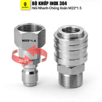Bộ khớp nối nhanh tự động 3/8 C0004-26 Inox 304 không rỉ sét, chống xoắn dây dành máy rửa xe cao áp ren 22, dây cót 15