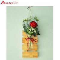 Bộ khung gỗ lọ thủy tinh trồng cây thủy sinh treo tường trang trí