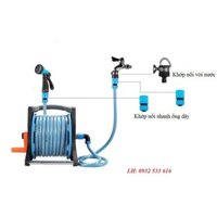 Bộ khung Rulo Cuộn Ống nước lionking kích thước 1/2" chiều dài 10M 15M đầy đủ khớp nối vòi tưới cây chỉnh tia