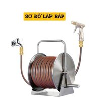 Bộ khung Rulo inox kết hợp súng phun đa năng, cùng dây phi 16 từ 10m đến 40m