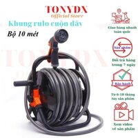 Bộ khung rulo mầu đen cuộn ống dây nước 3 lớp dài 10 mét đủ khớp cút nối nhanh và vòi tưới cây Tonydx store
