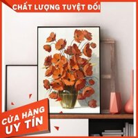 Bộ khung tranh treo tường, Tranh canvas bình hoa màu cam nền trắng