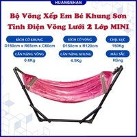 Bộ Khung Xếp Em Bé + Lưới Võng 2 Lớp Cán Thép, Khung Sắt Thép Mạ Kẽm Sơn Tinh Điện Phi 32 Bền Đẹp