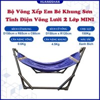 Bộ Khung Xếp Em Bé + Võng Lưới Cáp Thép 2 Lớp, Khung Sắt Thép Mạ Kẽm Sơn Tinh Điện Phi 32 Chắc Chắn