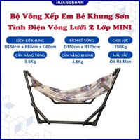 Bộ Khung Xếp Em Bé + Võng Lưới 2 Lớp Cán Thép, Khung Sắt Thép Mạ Kẽm Sơn Tinh Điện Phi 32 Bền Đẹp