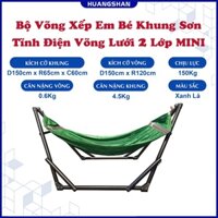 Bộ Khung Xếp Em Bé + Võng Lưới 2 Lớp Cán Thép, Khung Sắt Thép Mạ Kẽm Sơn Tinh Điện Phi 32 Cứng Cáp