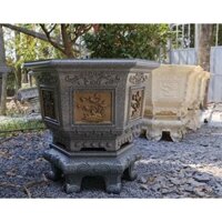 Bộ khuôn đúc chậu cảnh lục giác rộng 70cm mẫu Trúc-Cúc-Mai ghép Phúc-Lộc-Thọ  kèm chân nhựa ABS có lòng trong