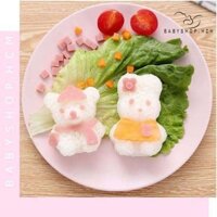 Bộ khuôn ép cơm bento gấu thỏ kèm tấm cắt trang trí thay quần áo