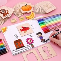 Bộ khuôn vẽ tranh tô màu bằng gỗ cho bé phát triển sáng tạo - MOONKIDS