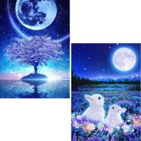 Bộ kim cương 2 mảnh BetterJonny 5D Diamond Kit Art Diamond Painting Moon and Rabbit Handmade Painting Craft Kit Full Paste Type DIY Craft Kit Người mới bắt đầu Người lớn Trẻ em 30x40cm…