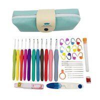 Bộ Kim Đan Len Tay Cầm Silicone Màu Xanh Lá