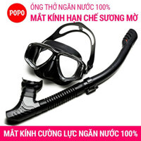 Bộ kính lặn ống thở POPO mặt nạ lặn ống thở mắt kính cường lưc, ống thở van 1 chiều ngăn nước