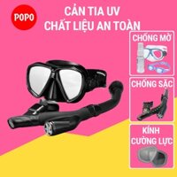 Bộ kính lặn ống thở POPO TUO với 2 van ngăn nước 100%, mắt kính cường lực