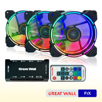 Bộ Kit 3 Fan Case Led RGB case 12cm Hiệu GREAT WALL F3X - Kèm Hub, Bảo Hành 1 Tháng, Mẫu Đẹp