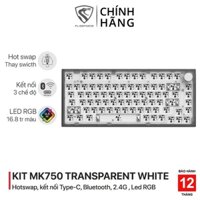 Bộ KIT bàn phím cơ chơi game không dây FL-Esports MK750 Transparent White RGB 3 Mode  - Mạch xuôi - Sẵn foam