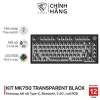 Bộ KIT bàn phím cơ chơi game không dây FL-Esports MK750 Transparent Black RGB 3 Mode  - Mạch xuôi - Sẵn foam