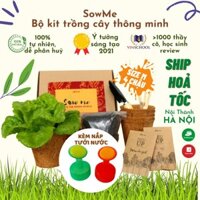 Bộ kit trồng cây (bản đầy đủ) SowMe kèm nắp vòi tưới nước - gồm 2 loại hạt giống  - 4 chậu xơ dừa- dụng cụ làm vườn