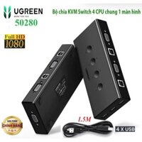 Bộ KVM Switch 4.1 VGA Ugreen 50280 CM154,Kết Nối 4 CPU to1 PC VGA + 3USB dùng chuột & bàn phím