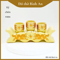 Bộ Kỷ đựng nước, chén rượu thờ men ngà-Gốm sứ Bát Tràng cao cấp-Đồ thờ Bình An-Decor Phongthủy