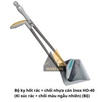 Bộ ky hốt rác + chổi nhựa cán Inox HO-40 (Ki súc rác + chổi màu ngẫu nhiên)