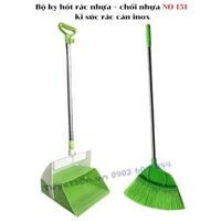 Bộ ky hốt rác nhựa + chổi nhựa NO-151 - Ki súc rác cán inox