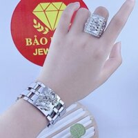 Bộ Lắc Tay, Vòng Tay Nam Xi Bạch Kim Hoạ Tiết Rồng Kèm Nhẫn Rồng Vân Nổi Có Kí Hiệu 18K