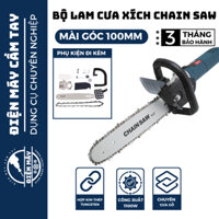 Bộ lam cưa xích gắn máy mài điện CHAIN SAW mài góc 100mm có bình tra dầu tự động gắn liền