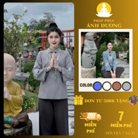 Bộ Lam Đi Chùa, Bộ Lam Đi Chùa Nữ, Bộ Đi Chùa Đũi Nhật Cổ Trụ Thêu Quạt Tinh Tế, Mã P96