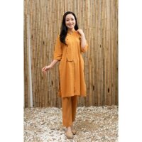 Bộ Lam Đi Chùa, Quần Áo Đi Chùa, Áo Phật Tử Cổ Tàu Linen Bột Thấm Hút thoải mái - Omanda Vĩnh Sa