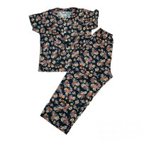 Bộ lanh hoa áo cộc quần dài bà già