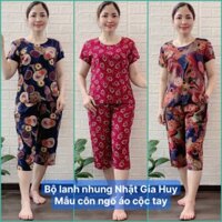 Bộ lanh nhung  3D Thiết Kế  trung niên , bộ lanh tay ngắn cho mẹ cho bà, đồ bộ mặc nhà cho người lớn tuổi