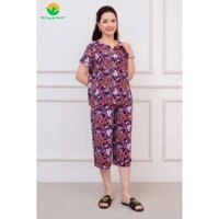 Bộ lanh nữ quần lửng áo cộc tay cổ lá sen B06.2207