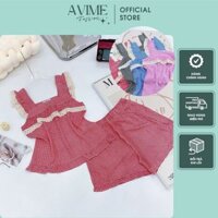 Bộ Lanh Tole quần đùi, tay cánh tiên bèo phối ren dễ thương, Chất Lanh Mát Lạnh, Thoáng Mát -Avime Fashion _D04