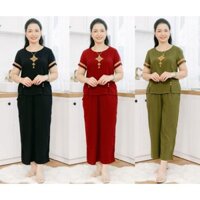 Bộ Lanh Trung Niên Avime Fashion Tole Mặc Nhà Nữ , Quần Dài, Áo Cộc Tay Cao Cấp- Đồ Bộ Mặc Nhà Cho Mẹ, Bà Siêu Mềm Mát