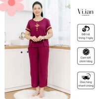 Bộ Lanh Trung Niên Vi.ian Fashion Tole Mặc Nhà Nữ , Quần Dài, Áo Cộc Tay Cao Cấp- Đồ Bộ Mặc Nhà Cho Mẹ, Bà Siêu Mềm