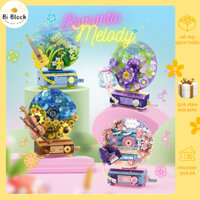 Bộ lắp ráp building blocks Quà tặng Bạn gái Giai điệu Lãng mạn Hoa kết hợp Máy hát đĩa than Mô hình 3D trưng bày