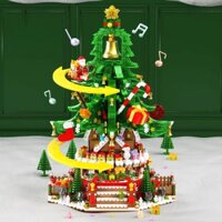 Bộ lắp ráp hộp nhạc cây thông xoay lớn 42 x 27.5 cm | Christmas Melody Paradise Christmas Tree Music Box Assembled Building Block Toy Christmas Gift