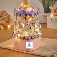 Bộ lắp ráp vòng quay ngựa pony , hộp âm nhạc vặn cót kèm nhiều chí tiết và màu sắc bắt mắt dành riêng cho bé.
