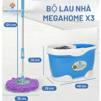 Bộ Lau Nhà Megahome X3 Xoay 360 Độ Linh Hoạt, Bông Lau Siêu Thấm Hút Khô Nhanh, Mâm Lau Inox Bền