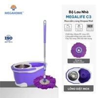 Bộ Lau Nhà Megalife C3 MEGAHOME Xoay 360 Độ Sử Dụng Mâm Lau Inox Và Lồng Giặt Inox Chắc Chắn