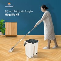 Bộ Lau Nhà thông minh 360 độ, 2 ngăn MegaLife X5 sử dụng mâm lau hình chữ nhật Megahome