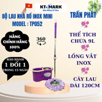 Bộ Lau Nhà Trần Phát TP052 Xoay 360 Độ - Thùng Lau 9L Lồng Giặt INOX, Cây Lau Dài 120cm, Hàng Chính Hãng Có Bánh DTP052
