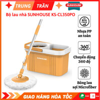 Bộ lau nhà xoay 360 độ SUNHOUSE KS-CL350PO chính hãng, Kèm thùng tự vắt có lồng inox chống gỉ, Nhựa PP an toàn